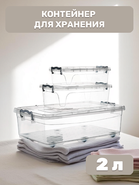 Контейнер для хранения 2л FORA прямоугольный с клипсами полипропилен 000000000001226267