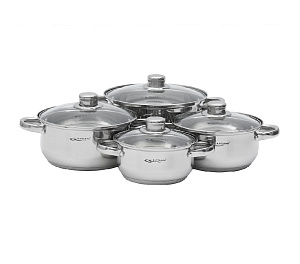 Набор посуда нержавеющая сталь 8 предметов, кастрюли 1,6л,2,2л,3,2л и 4,2л, стеклянные крышки с пароотводом ГРЕТТА КАТУНЬ КТ04-C Набор посуда нержавеющая сталь 8 предметов, кастрюли 1,6л,2,2л,3,2л и 4,2л, стеклянные крышки с пароотводом ГРЕТТА КАТУНЬ КТ04-C 000000000001193121