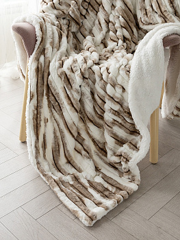 Плед 200x220см DE'NASTIA Double soft кролик с шерпой коричневый/белый полиэстер 000000000001220278
