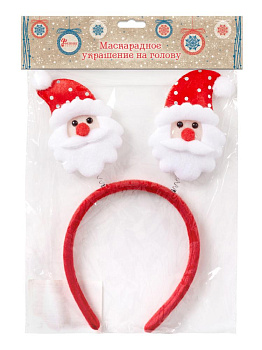 Маскарадное украшение ободок на голову Дед Мороз в красном колпаке из полипропилена с декором из нетканого материала 22x26x1,5см 82300 000000000001201843