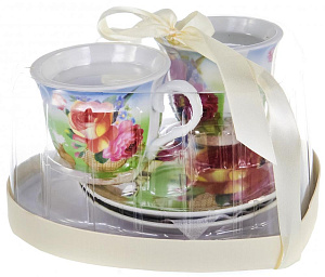 Набор чайный фарфор 2 чашки 250мл+2 блюдца подарочная упаковка с бантом ВАЗА С ЦВЕТАМИ OLAFF 124-01062 000000000001193910
