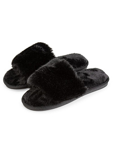 Тапочки домашние 36-37 женские меховые открытые черный полиэстер/ПВХ 000000000001228875
