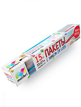 Пакеты для хранения и заморозки продуктов 15шт 23x27см MALIBRI с замком Zip-Lock с маркером полиэтиллен 000000000001207138