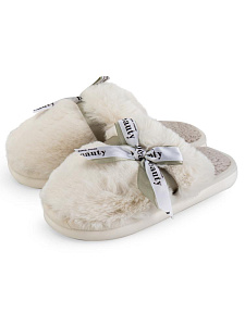 Тапочки домашние 40-41 женские меховые атласный бант молочный полиэстер/ПВХ 000000000001228922