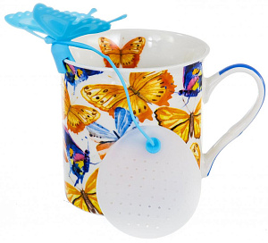 Кружка заварочная 300мл BALSFORD Бабочки силиконовое сито подарочная упаковка фарфор 000000000001197854