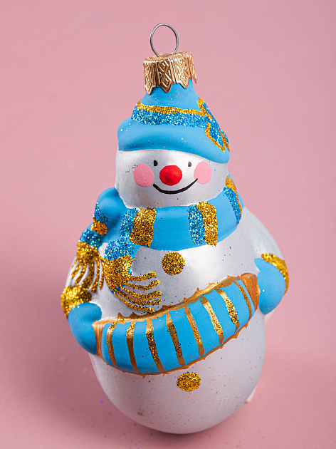 Декоративное украшение на елку Снеговик 12см БИРЮСИНКА голубой стекло 000000000001207658