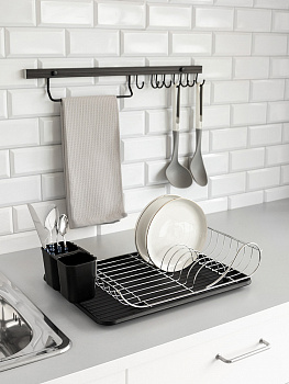 Сушилка кухонная 49x32x12см DE'NASTIA с поддоном черный/серебристый железо/ПП 000000000001227721