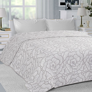 Покрывало 190x220см DE'NASTIA пион2 3слоя серое жаккард 55%хлопок 45%полиэстер 000000000001212596