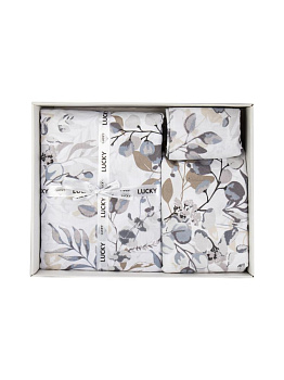 Комплект постельного белья 2,0сп LUCKY (пододеяльник 175х215см, простыня 200х220см, наволочки 50х70см-2шт) Эвкалипт серый сатин хлопок 000000000001225233