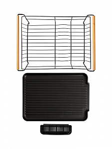 Сушилка кухонная 46x32,5x16см DE'NASTIA с поддоном и ручками черный металл/бук 000000000001221874