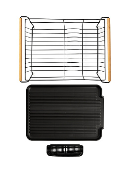 Сушилка кухонная 46x32,5x16см DE'NASTIA с поддоном и ручками черный железо/ПП/бук 000000000001221874