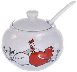 Сахарница с ложкой 10х10х9см OLAFF Куры подарочная упаковка керамика YU-11137 000000000001197962
