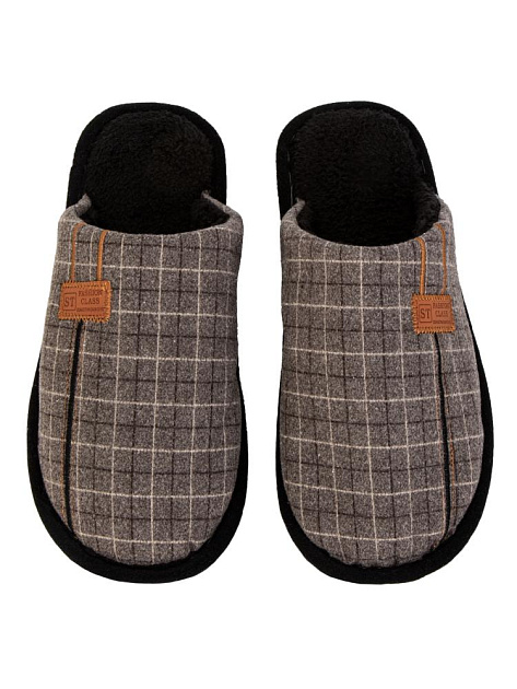 Тапочки домашние 45 мужские клетка коричневый полиэстер/ПВХ 000000000001228808