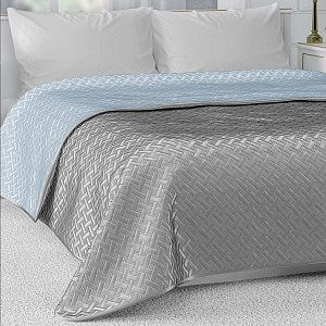 Покрывало 240x260см DE'NASTIA Палермо двустороннее геометрия атлас/атлас серое/голубое 100% полиэстер 000000000001190046