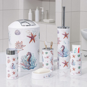 Набор для ванной 6 предметов Бриз мыльница дозатор для мыла 2стакана ершик ведро пластик 000000000001211463