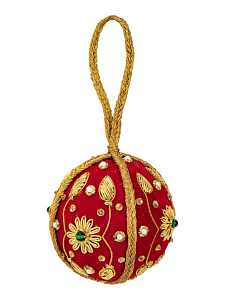 Декоративное украшение D7,5см DE'NASTIA Шар с кисточкой красный  бисер/ пластик 000000000001229678