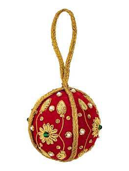 Декоративное украшение D7,5см DE'NASTIA Шар с кисточкой красный  бисер/ пластик 000000000001229678