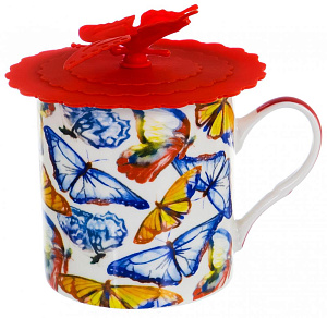 Кружка заварочная 300мл BALSFORD Бабочки силиконовая крышка подарочная упаковка фарфор 000000000001197857