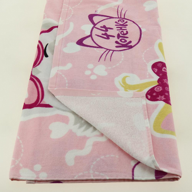 Махровые полотенца 44 котёнка Девочки розовый, 100% хлопок. Материал - махра/велюр, яркий детский рисунок . Размер 60 х 120см.110021 000000000001196737