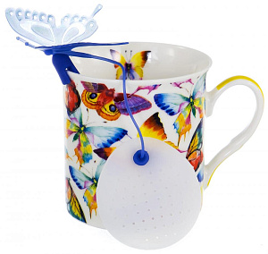Кружка заварочная 300мл BALSFORD Бабочки силиконовое сито подарочная упаковка фарфор 000000000001197854