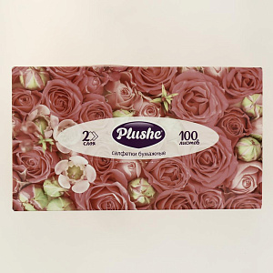 Салфетки бумажные двухслойные 100 листов в коробочках Plushe V-сложение в ассортименте 17937 000000000001202566