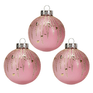 Набор новогодних шаров 3шт 8см Вуаль розовая роза пластик 000000000001209025