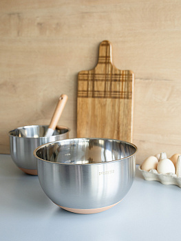 Миска 3л DE'NASTIA прозрачная крышка силиконовое дно бежевый нержавеющая сталь 000000000001228053