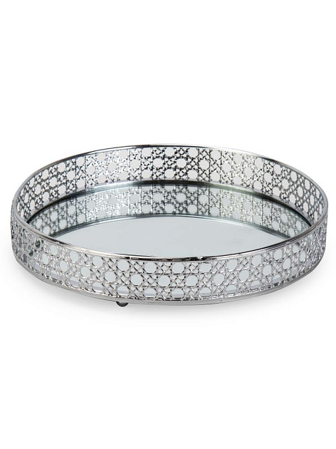 Поднос декоративный 20см круглый серебро металл с зеркалом 000000000001230167