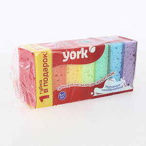 Губки для мытья посуды 6+1шт YORK Колор Люкс с увеличенным пенообразованием крупнопористый поролон 000000000001206566