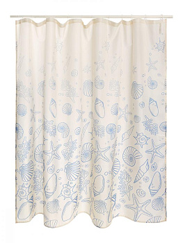 Шторка для ванной 180x200см DE'NASTIA Ракушки с водоотталкивающей пропиткой молочный/голубой полиэстер 000000000001204410