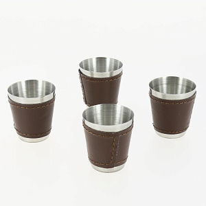 Набор рюмок 4шт х 30мл рюмка7х4см искусственная кожа нержавеющая сталь 000000000001211110