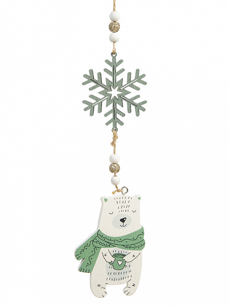 Новогоднее подвесное украшение Мишка со снежинкой из МДФ 24x0,5x6,2см 82178 000000000001201794