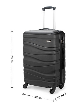 Чемодан на колесах M (42х26х65см) волна серый ABS 000000000001226524