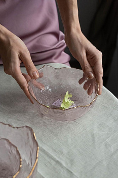 Салатник 17см/620мл LUCKY средний розовый с золотой каймой стекло 000000000001215289