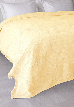 Покрывало 150x200см LUCKY Листья с бахромой желтое 100% хлопок 000000000001212553