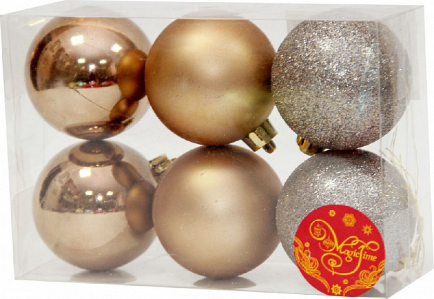 Набор новогодних шаров Бронзовый блеск Magic Time, 6 см, полистирол, 6 шт. 000000000001151066