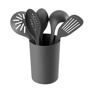 Набор кухонных принадлежностей 6 предметов PHIBO с подставкой серый пластик 000000000001223049