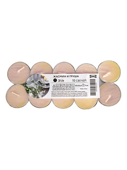 Набор свечей чайных 10шт 3,8х1см FORA жасмин и груша парафин 000000000001226043