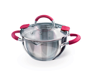 Кастрюля из нержавеющей стали, стеклянная крышка с силиконовыми прихватками и пароотводом 4,5л Exellence Sweet Home SH08010 000000000001191176