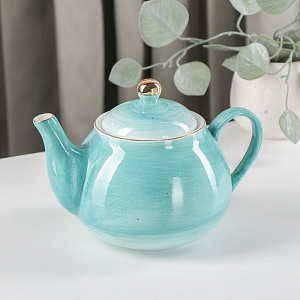 Сервиз чайный 15 предметов (чашка-6шт/блюдце-6шт/молочник/чайник/сахарница) ДОЛЯНА Млечный путь бирюза фарфор 000000000001210617