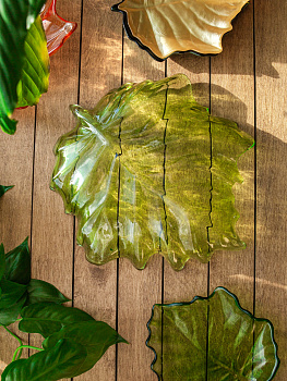 Блюдо сервировочное 23см EFE GLASS Лист прозрачное зеленый стекло 000000000001213523