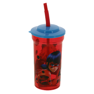 Стакан пластиковый 460мл с соломинкой и крышкой прозрачный Леди Баг Stor 271352/86908 000000000001193200