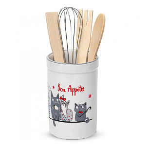 Набор кухонных принадлежностей 5шт (ложка,вилка,лопатка,венчик) ELRINGTON КОТЫ-ПОВАРЯТА ПУ керамика 000000000001206060