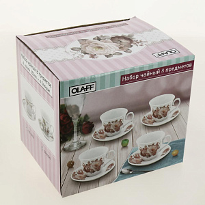 Набор чайный 8 предметов (чашка 230мл-4шт/блюдце-4шт) OLAFF Фиона Оттава подарочная упаковка фарфор 000000000001204599