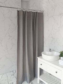 Шторка для ванной 180x200см DE'NASTIA Вафля с водоотталкивающей пропиткой серый полиэстер 000000000001219129