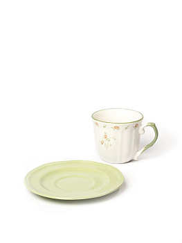 Пара чайная 220мл/15,8см DE'NASTIA Provence цветочный принт зеленая кайма фарфор 000000000001231317