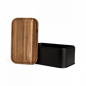 Хлебница 30,5x18,5x12,5см DE'NASTIA деревянная крышка черный нержавеющая сталь 000000000001223846