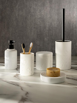 Стакан для зубных щёток DE'NASTIA Гравировка цветы белый полирезина 000000000001218904