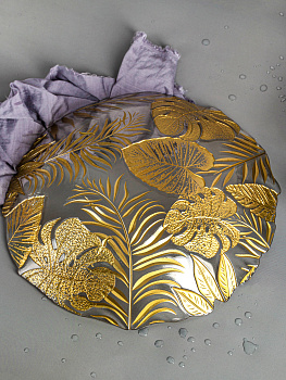 Блюдо сервировочное 22см EFE GLASS Листья золото стекло 000000000001213520