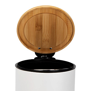 Контейнер для мусора 5л LUCKY круглый с педалью нержавеющая сталь/бамбук белый 000000000001222623